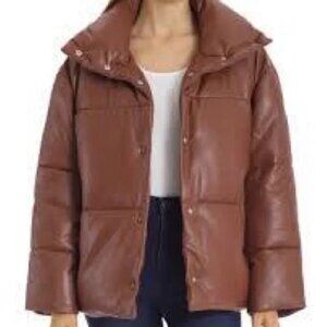 Bagatelle. NYC Brown Vegan Leather Oversized Puffer Jacket Size S